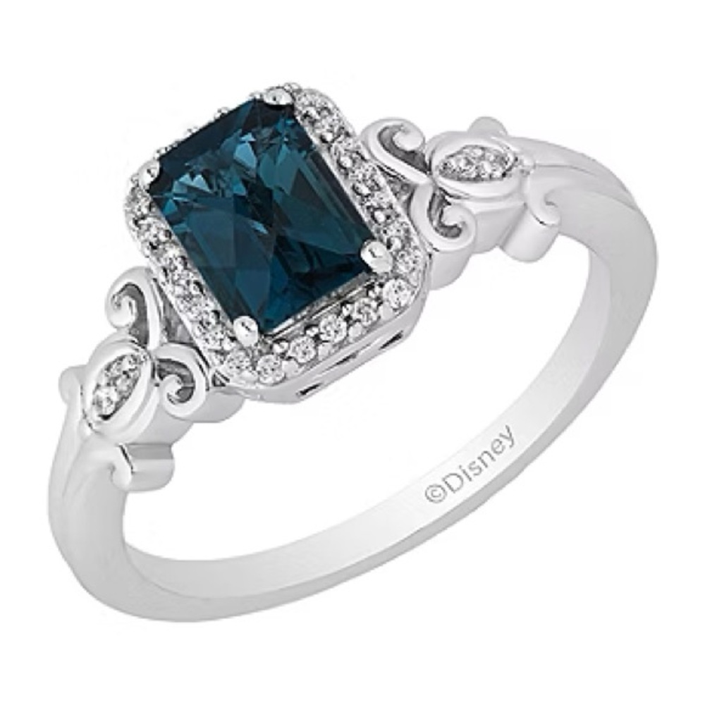 Enchanted Disney Fine Jewelry Diamond 1/10 CT. TW Blue Topaz Cinderella Ring NWT